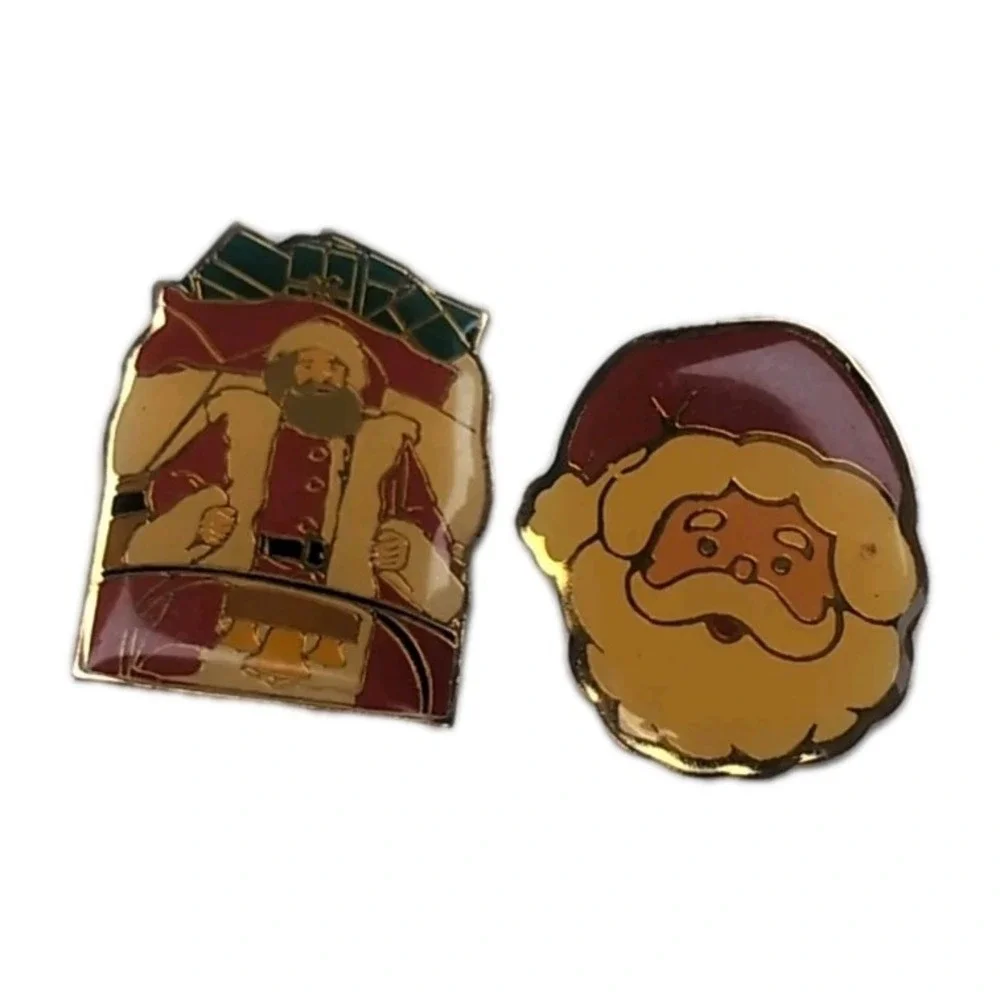 1985 Set Of Christmas Lapel Pins Vintage Collectible Lot Of 2 Santa Clause Small